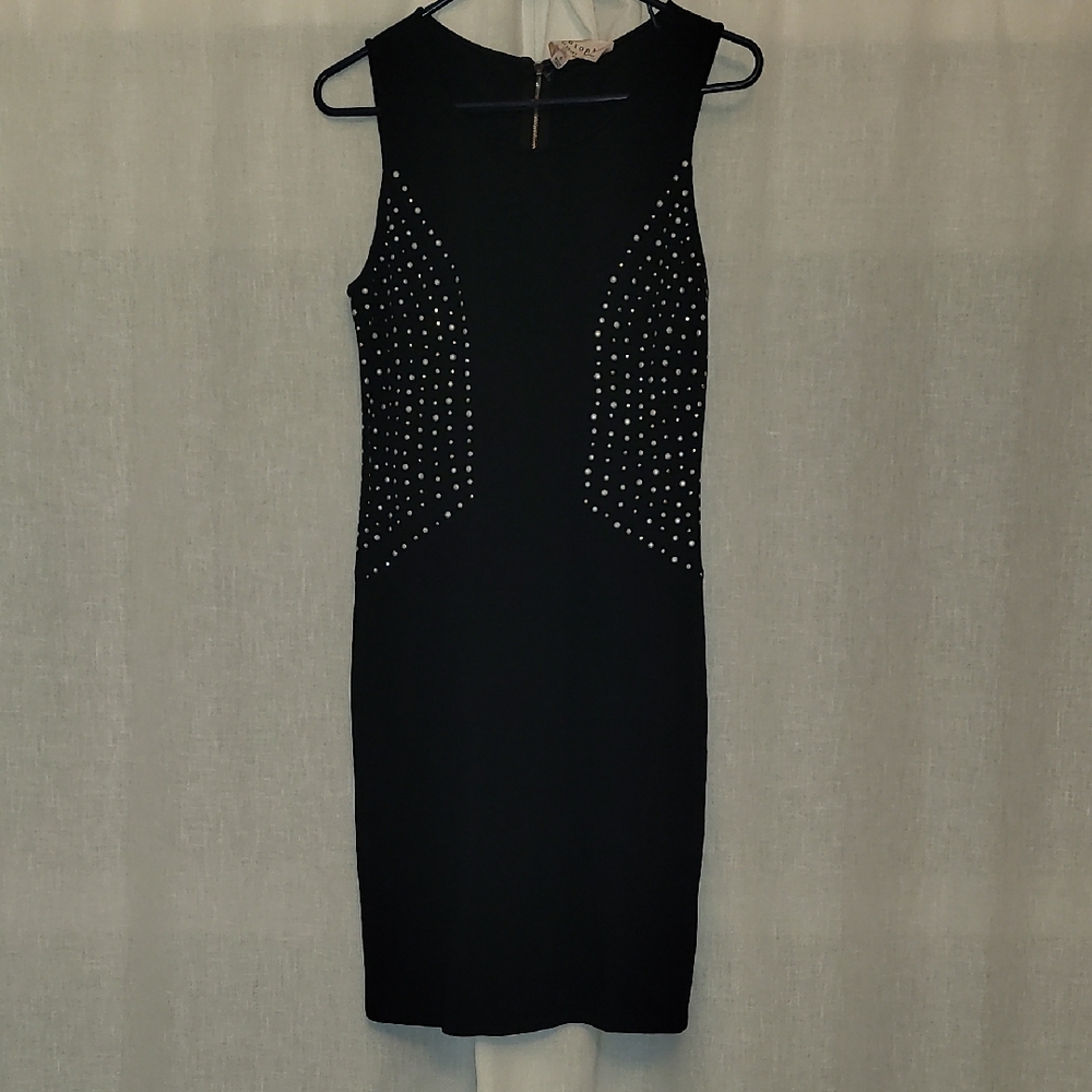 Philosophy Black Midi Dress with Silver Accents